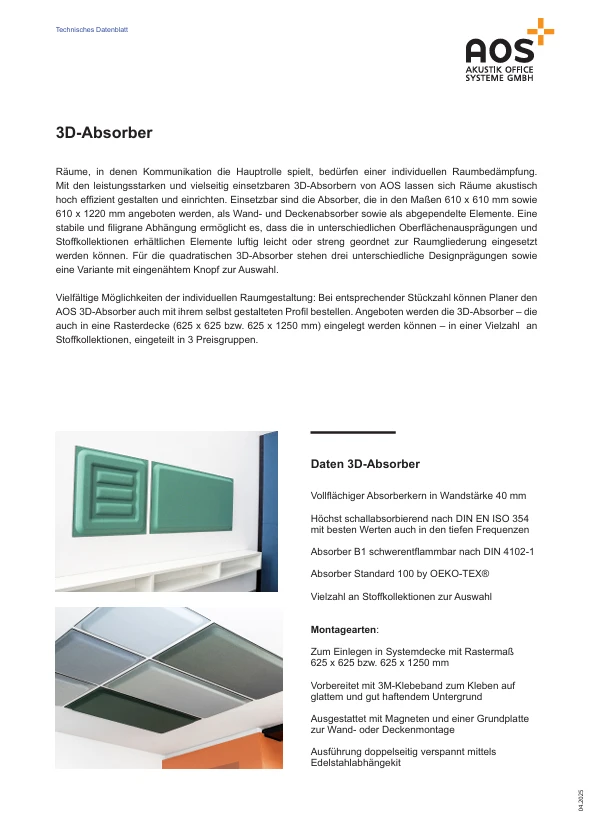 Titelseite AOS 3D-Absorber Broschüre