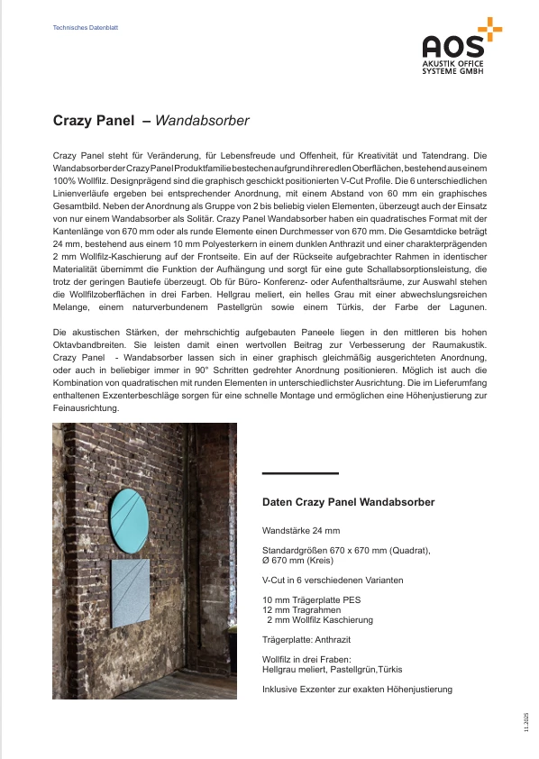Titelseite Broschüre AOS Crazy Panel Wandabsorber