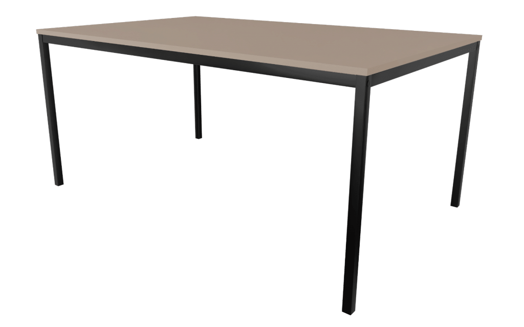 Besprechungstisch mit Rollen der Serie s60 von hali mit 4-Fuß Tischgestell in schwarz und Tischplatte in Melamin schlammgrau.
