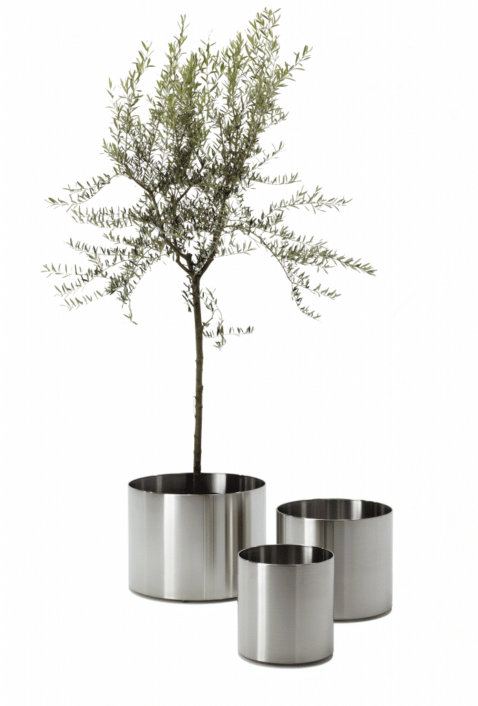 Produktbild Pflanzentöpfe Nox von Rexite aus rostfreiem Stahl.